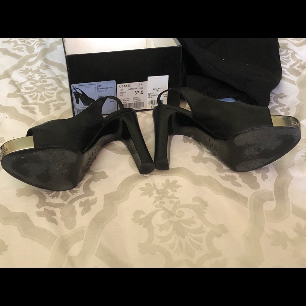 👠 💯 Auth Chanel Black Heel Shoes 37.5 - Picture 3 of 6